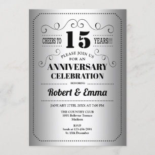 15. Hochzeitstag Party - Silberschwarz Einladung