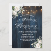 15. Hochzeitstag Rustikale blaue Saitenleuchten Einladung (Vorderseite)