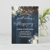 15. Hochzeitstag Rustikale blaue Saitenleuchten Einladung (Stehend Vorderseite)