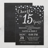 15. Hochzeitstag Schwarzes Silber Chalkboard Einladung (Vorne/Hinten)
