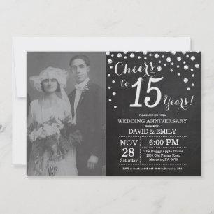 15. Hochzeitstag Schwarzes Silber Chalkboard Einladung