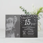 15. Hochzeitstag Schwarzes Silber Chalkboard Einladung (Stehend Vorderseite)