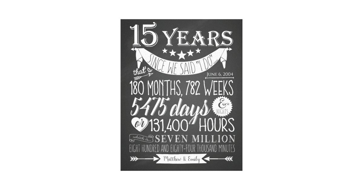 15 Hochzeitstag Tafel 15 Jahre Leinwanddruck Zazzle De