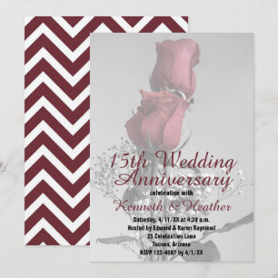 15. Hochzeitstag Zwei Rote Rosen Fotografie Einladung
