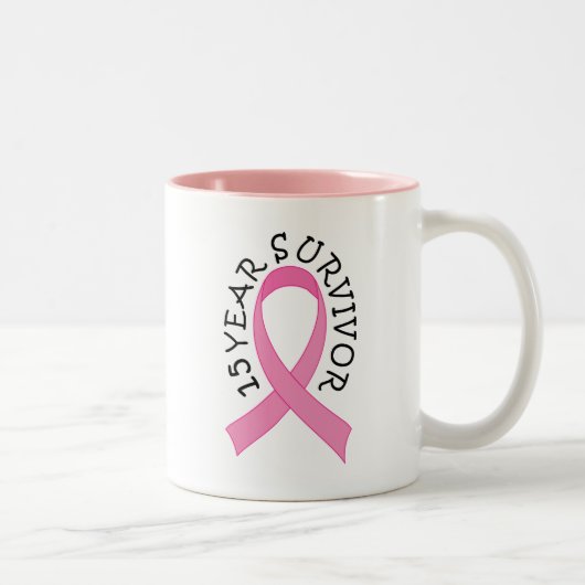 15 JAHR-ÜBERLEBEND-ROSA-BAND-GESCHENK ZWEIFARBIGE TASSE (Rechts)