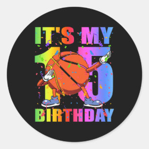 15 Jahre alt 15. Basketball Geburtstagsparty Thema Runder Aufkleber