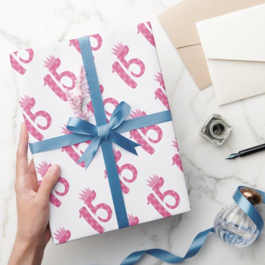 15 Jahre alter Teen Geburtstag Fünfzehn rosa Krone Geschenkpapier (Schenken)