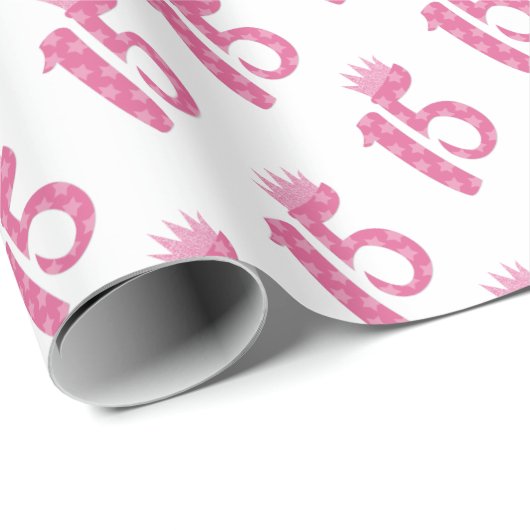 15 Jahre alter Teen Geburtstag Fünfzehn rosa Krone Geschenkpapier (Rolleneckpunkt)