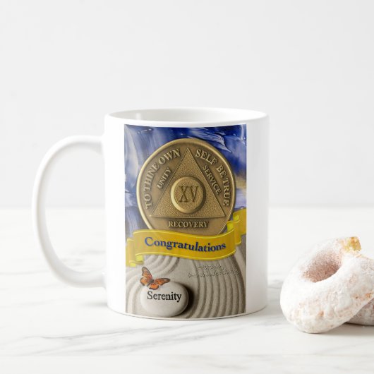 15 Jahre INDIVIDUELLE NAME OM Jubiläum Serenity Kaffeetasse (Mit Donut)