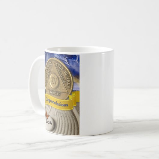 15 Jahre INDIVIDUELLE NAME OM Jubiläum Serenity Kaffeetasse (Vorderseite Links)