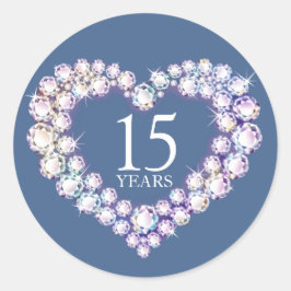 15 Jahre Kristalljubiläum Herz blau Runder Aufkleber
