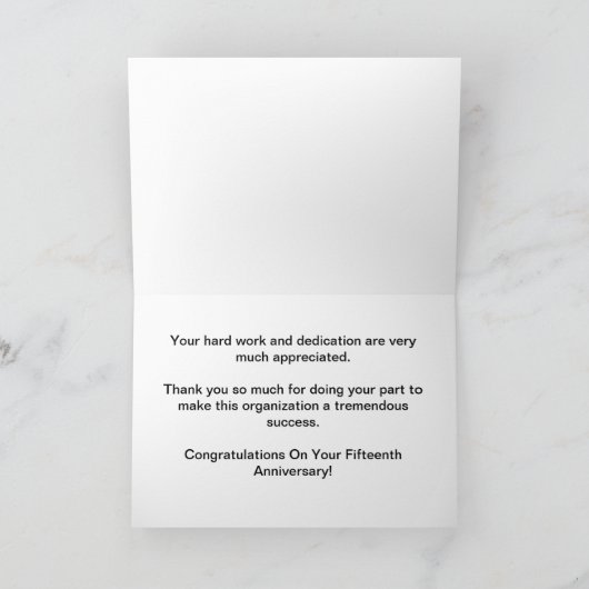 15-jähriges Bestehen der Beschäftigten Karte (Innenseite)