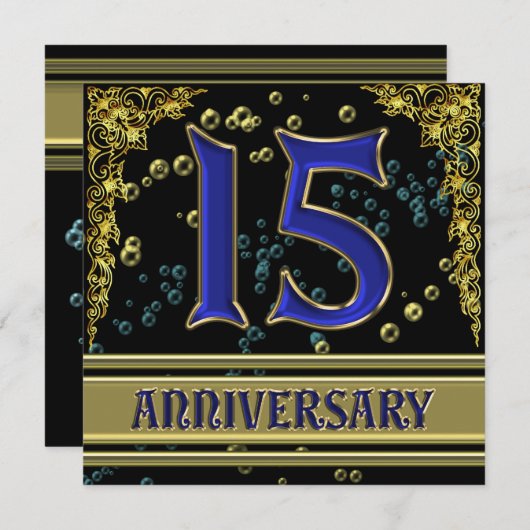 15-jähriges Black and Gold Party Einladung (Vorne/Hinten)