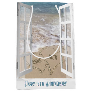 15. Jubiläum Beach Hearts Mittlere Geschenktasche Geschenktüte