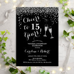 15. Jubiläum - Feiern bis 15 Jahre Silberschwarz Einladung<br><div class="desc">Einladung zum 15. Hochzeitstag. Bis 15 Jahre! Elegantes Design in Schwarz und Silber. Mit Champagnergläsern,  Script-Schriftart und Konfetti. Perfekt für eine stilvolle Feier von 15 Jahren Ehe. Gedruckte Zazzle Einladungen oder Sofortdownload digitalen Vorlage. Kann für jedes Jahr angepasst werden! Personalisieren Sie Ihre persönlichen Daten.</div>