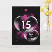 15. Jubiläum Herzblasen auf schwarz Karte (Gelbe Blume)