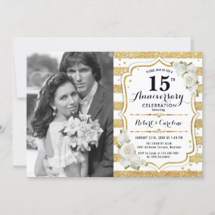 15. Jubiläum mit Foto - Gold White Einladung