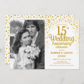 15. Jubiläum mit Foto - Weißes Gold Einladung (Vorne/Hinten)
