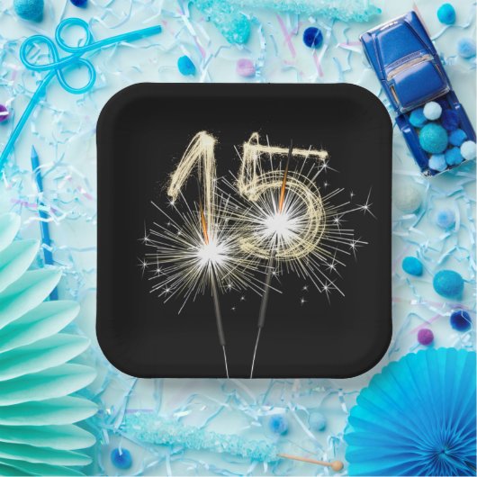 15. Jubiläum Party Sparklers auf Black Pappteller (Party)