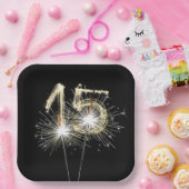 15. Jubiläum Party Sparklers auf Black Pappteller (Party)