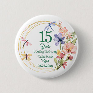 15. Kristallene Hochzeitstag Goldrahmen Floral Button