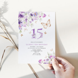 15. Lila Lilac Butterflies Geburtstag Einladung