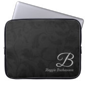 15" Mit Monogramm schwarzer Damast Laptopschutzhülle (Vorderseite)