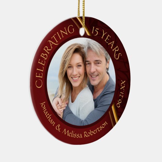15. oder 40. Jubiläum Foto Ruby Red Gold Keramik Ornament (Rechts)