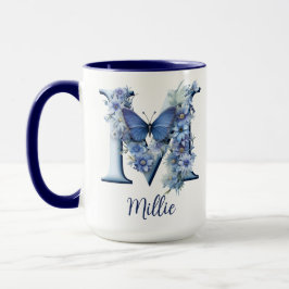 15 oz Floral Blue Mit Monogramm Coffee Tasse