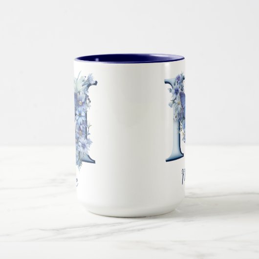 15 oz Floral Blue Mit Monogramm Coffee Tasse (Zentrum)
