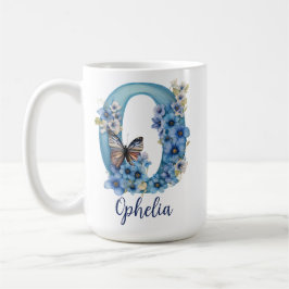 15 oz Floral Blue Mit Monogramm Coffee Tasse