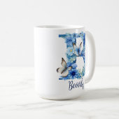 15 oz Floral Blue Mit Monogramm Coffee Tasse (VorderseiteRechts)