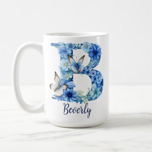 15 oz Floral Blue Mit Monogramm Coffee Tasse (Links)