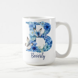 15 oz Floral Blue Mit Monogramm Coffee Tasse