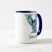 15 oz Floral Blue Mit Monogramm Coffee Tasse (VorderseiteRechts)