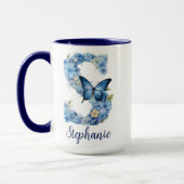 15 oz Floral Blue Mit Monogramm Coffee Tasse (Links)