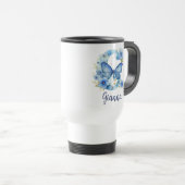 15 oz Floral Blue Mit Monogramm Travel Mug Reisebecher (VorderseiteRechts)