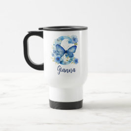 15 oz Floral Blue Mit Monogramm Travel Mug Reisebecher