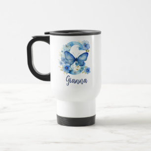15 oz Floral Blue Mit Monogramm Travel Mug Reisebecher
