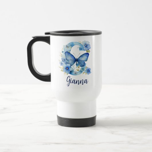 15 oz Floral Blue Mit Monogramm Travel Mug Reisebecher (Links)