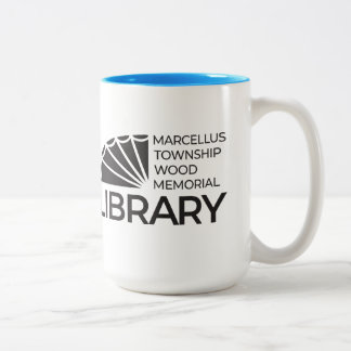 15 oz große Tasse Bibliotheks-Logo Blau