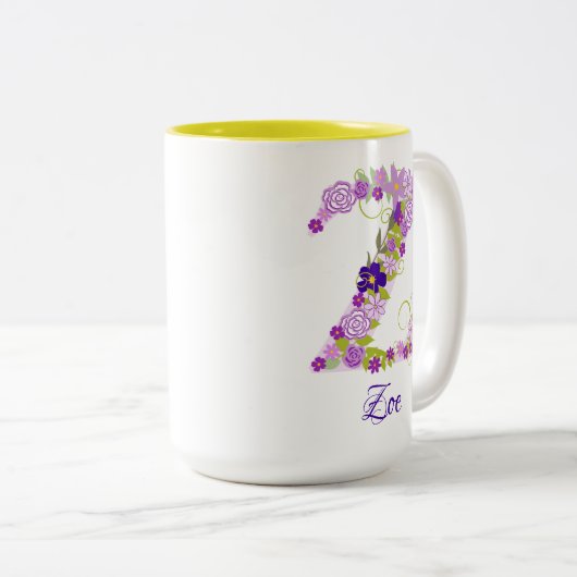 15 oz Lavender Lila Mit Monogramm Kaffee Tasse (VorderseiteRechts)