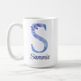 15 oz Mit Monogramm Aquarellfarben-Blues und Blume Kaffeetasse