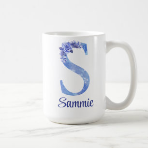 15 oz Mit Monogramm Aquarellfarben-Blues und Blume Kaffeetasse
