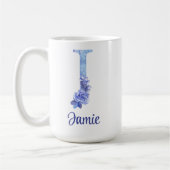 15 oz Mit Monogramm Aquarellfarben-Blues und Blume Kaffeetasse (Links)