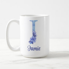 15 oz Mit Monogramm Aquarellfarben-Blues und Blume Kaffeetasse