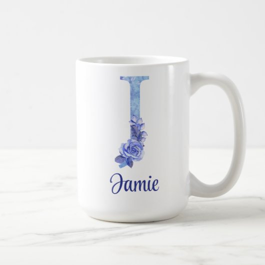 15 oz Mit Monogramm Aquarellfarben-Blues und Blume Kaffeetasse (Rechts)