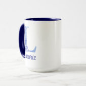 15 oz Mit Monogramm Aquarellfarben-Blues und Blume Tasse (Vorderseite Links)