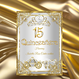 15. Pearl Gold White Quinceanera Tiara Kutsche Einladung