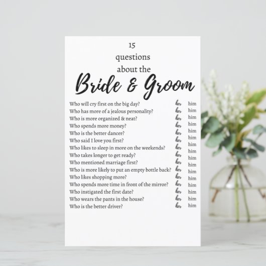 15 Questions About the Bride & Groom Wedding Game (Stehend Vorderseite)